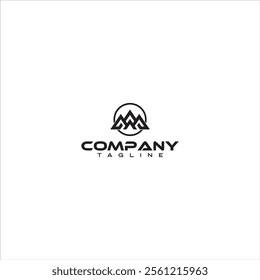 Minimalist mountain logo in black and white background