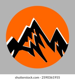 Minimalist Mountain Logo Design with Black and White Accents on a Circular Orange Background