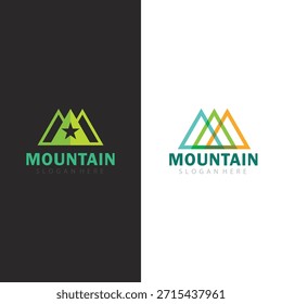 Icono minimalista del Vector del logotipo de la montaña para la aventura de la Naturaleza y la marca al aire libre del negocio