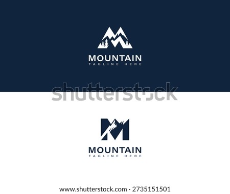 Minimalist Mountain with M Letter Logo Design Concept. Letter M with Mountains Combined Logo Design Template.