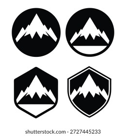 Minimalist Mountain Peak Logo Set - Black and White Outdoor Adventure Badges and Icons