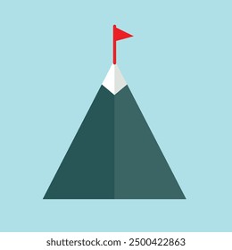 Pico de montaña minimalista con bandera roja, diseño plano geométrico. Victoria y goles. 