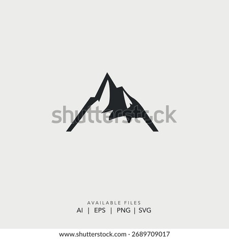 Minimalist mountain peak silhouette vector logo, Outdoor adventure brand logotype simple icon
