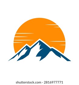 Minimalist Mountain Peak and Sunset Landscape Vector Illustration Logo