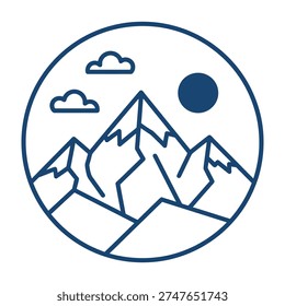 Minimalist mountain range encircling design with celestial elements