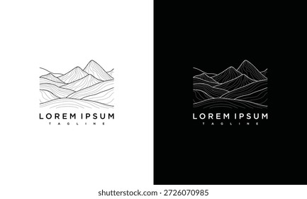 Ilustraciones minimalistas de la cordillera sobre fondos blancos y negros contrastantes
