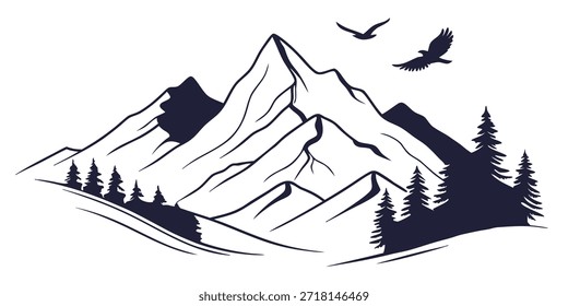 Paisagem minimalista de montanha com pinheiros