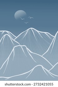 Minimalista Montanha linha ilustração de arte. montanhas paisagem gravura. uso para a arte impressa, cartaz, capa, banner