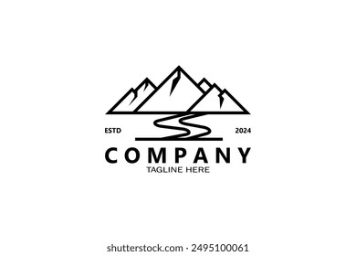 Minimalist mountain range logo with a winding path. Ideal for businesses focused on journey, growth, and exploration, adventure, travel, and outdoor brands 