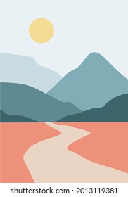 minimalist mountain and river landscpae illustration vector perfect for wall decor and printing