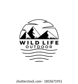 minimalist mountain and riverside logo vector illustration design