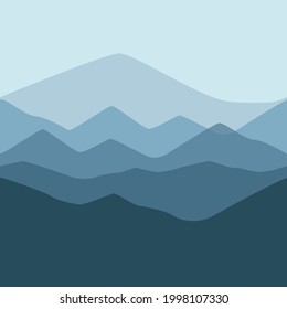 Minimalist mountain seamless vector pattern. Simple, abstract, modern, stylised, flat graphic layered mountain range background texture. Blue monochrome repeating landscape wallpaper design print. 