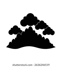 Minimalist mountain silhouette and cloudscape vector illustration in black and white for design elements
