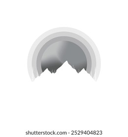 Silueta de montaña minimalista con diseño circular degradado y árboles abstractos. 