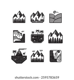 Minimalist Mountain Silhouette Icons,rocky mountains, rocky mt, mountain peak, mountain silhouette, mountain silhouette art,silhouette,mountain silhouette, landscape vector