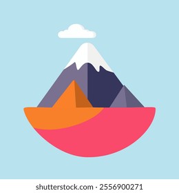 Minimalist Mountain with Snow-Capped Peak and Modern Geometric Shapes