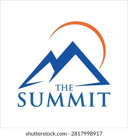 Minimalist mountain summit logo vector featuring clean geometric peaks, symbolizing achievement, adventure, resilience, leadership, and reaching the highest goals, isolated on white background.