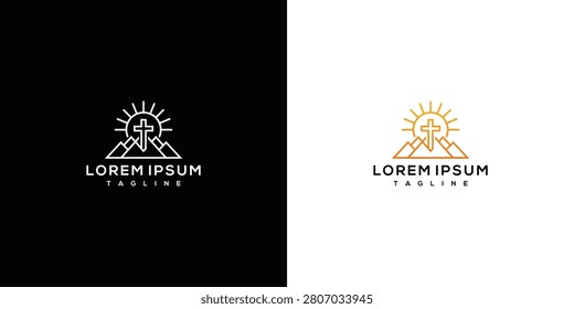Minimalist Mountain Sun Cross Line Art Logo Design
