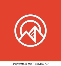 Minimalist Mountain With Sun Inside A Circle Logo