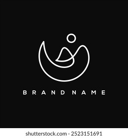 minimalist mountain and sun line art logo vector