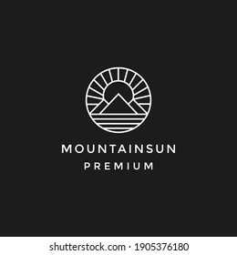 Minimalist  Mountain sun logo design inspiration in black background.