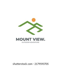 minimalist mountain and sun logo design