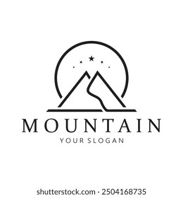 Minimalist mountain and sun logo design in flat colors packed with modern concepts vector illustration