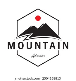 Minimalist mountain and sun logo design in flat colors packed with modern concepts vector illustration