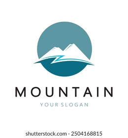 Minimalist mountain and sun logo design in flat colors packed with modern concepts vector illustration