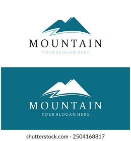 Minimalist mountain and sun logo design in flat colors packed with modern concepts vector illustration