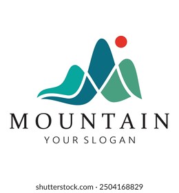 Minimalist mountain and sun logo design in flat colors packed with modern concepts vector illustration