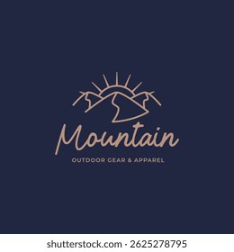 Logotipo de montanha minimalista e raios de sol - Vista da paisagem da natureza para o modelo de aventura ao ar livre