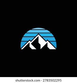 Minimalist Mountain Sunset Logo Design, Geometric Peaks with Horizon Lines and Sky Gradient