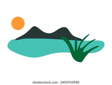 Minimalist mountain vector background with watercolor brush and golden line art texture. Perfect for prints, wall art, and canvas prints as abstract d