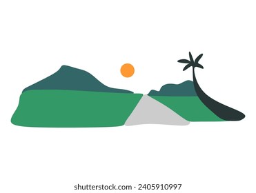 Minimalist mountain vector background with watercolor brush and golden line art texture. Perfect for prints, wall art, and canvas prints as abstract d