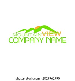 minimalist mountain view hills landscape with sun in the back vector logo design