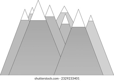 Minimalist mountains in gray with snow