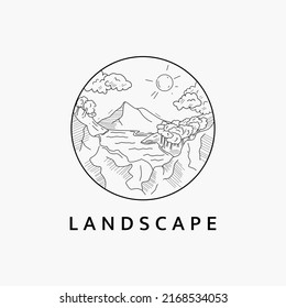 Minimalist mountains landscape logo line art illustration template design