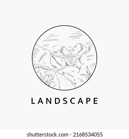 Minimalist mountains landscape logo line art illustration template design