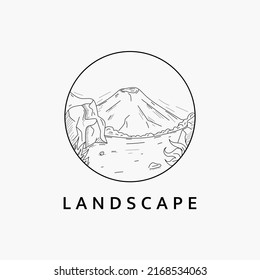 Minimalist mountains landscape logo line art illustration template design