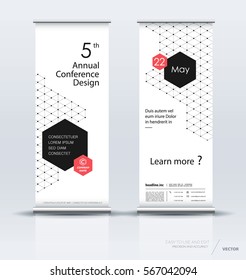 Minimalist multipurpose roll up banner design brochure flyer vertical template, vector x-banner and street business flag-banner, layout. Polygons on a white background