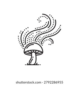 Minimalist mushroom icon with spore cloud vector illustration
