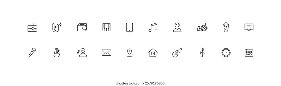 Minimalist Music and Education Icons Set Vector