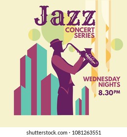 Minimalist Music Jazz Poster with Saxophonist and Line Art