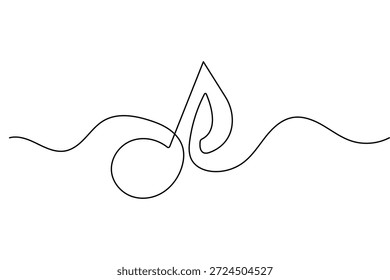 Minimalist music note continuous line drawing and elegant outline symbol isolated on white