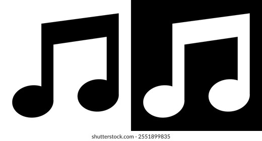 Ícone Minimalista de Nota Musical Definido em Preto-e-Branco.  Ilustração vetorial.