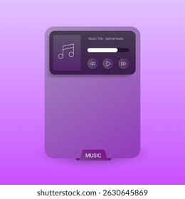 Minimalist music player user interface prototype in a purple color scheme. 