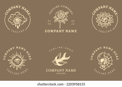 Minimalist Mystical Simple Logo Symbol Collection Template Brown Pastel Background.