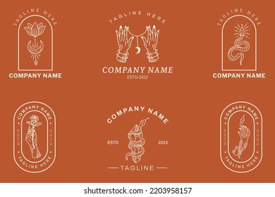 Minimalist Mystical Simple Logo Symbol Collection Template Lite Orange Background.