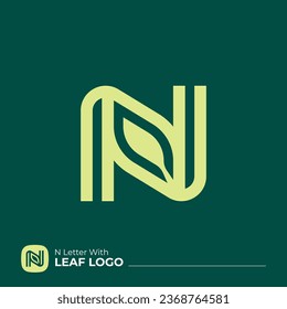 Minimalist N Letter with Middle Leaf Logo